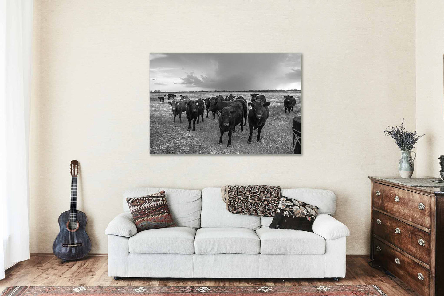 Cow Canvas | Angus Cattle Herd Gallery Wrap | Kansas Photography | Black and White Wall Art | Farmhouse Decor | Ready to Hang