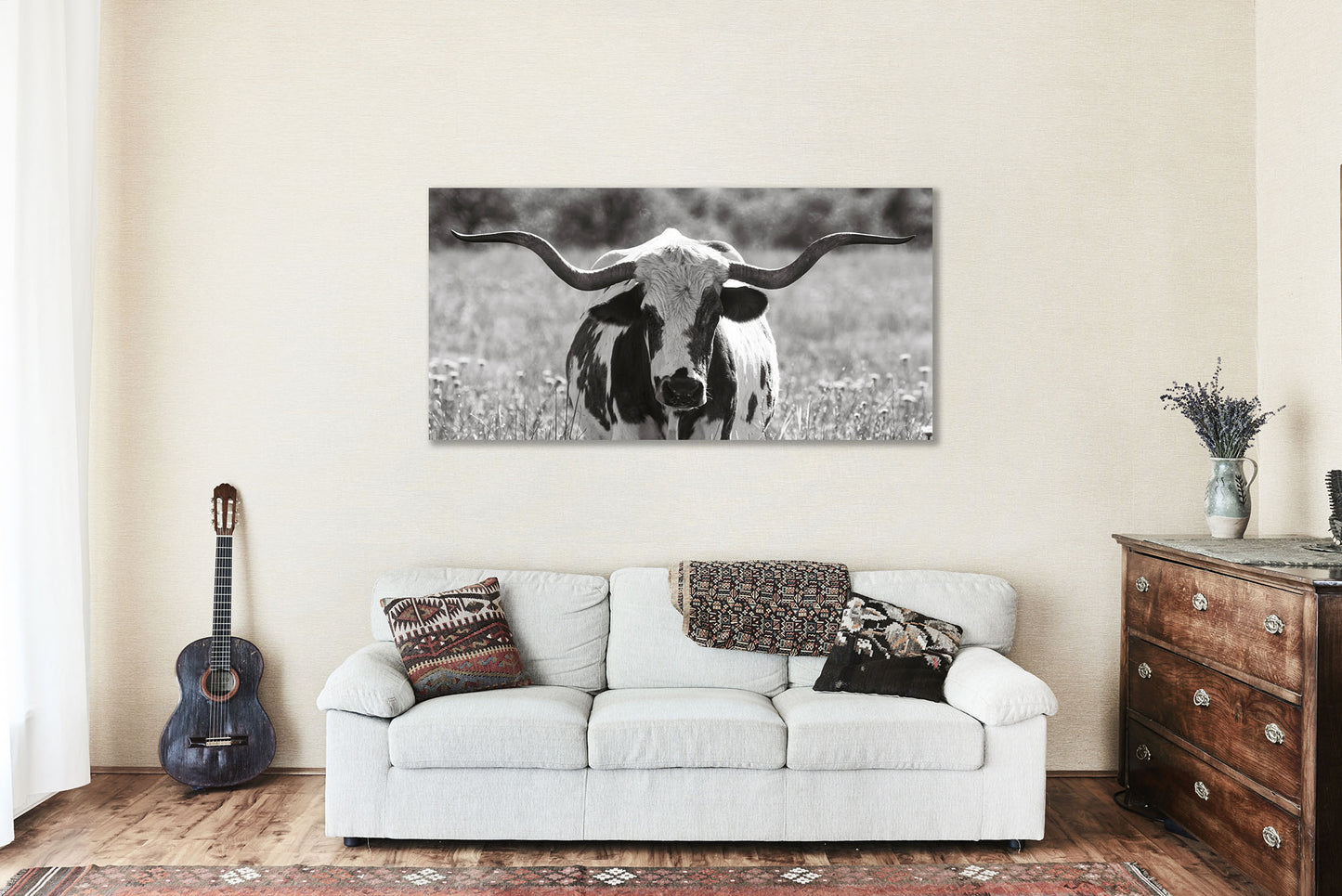 Longhorn Cow Canvas | Panoramic Gallery Wrap | Wichita Mountains Photography | Oklahoma Wall Art | Western Decor | Ready to Hang