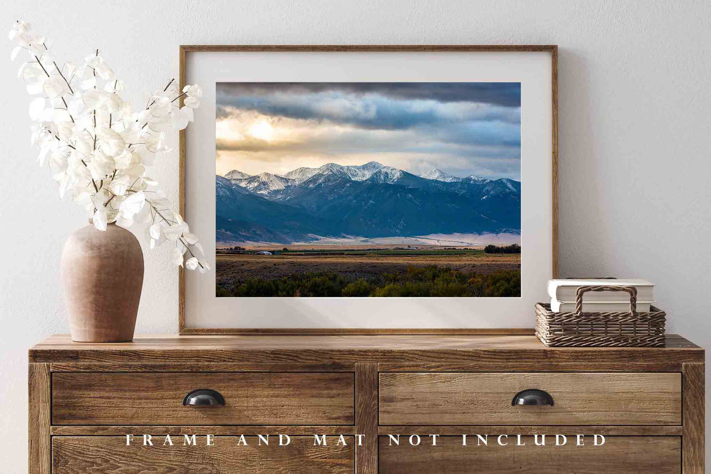 Western Wall Art - Picture of Rocky Mountains in Golden Sunlight in Montana - Landscape Photography Photo Print Artwork Decor