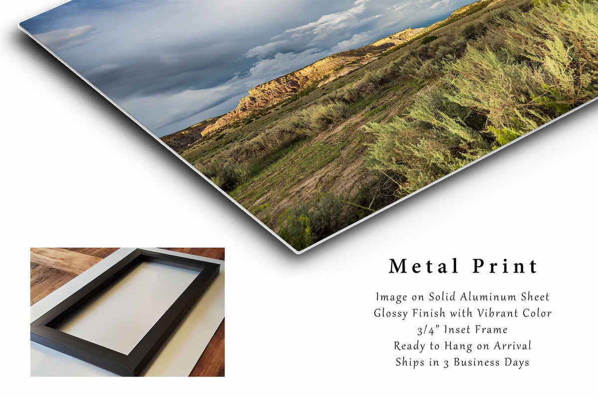 Storm Clouds over Sagebrush and Mesas in New Mexico Metal Print Wall Art | Western Landscape Photography Southwest Decor