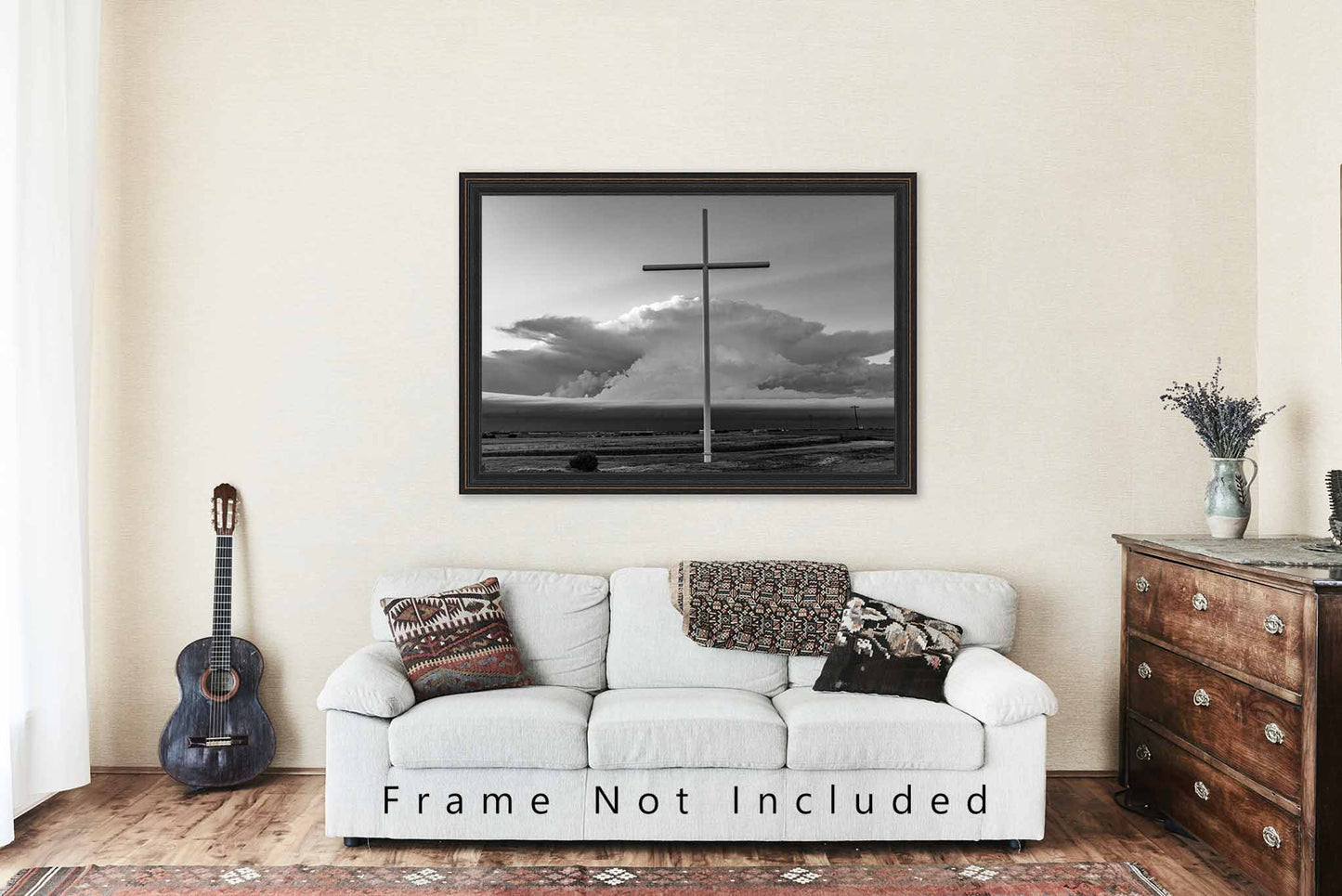 Spiritual Photography Print (Not Framed) Black and White Picture of a Large Cross and Supercell Thunderstorm in Oklahoma Christian Storm Wall Art Christian Decor