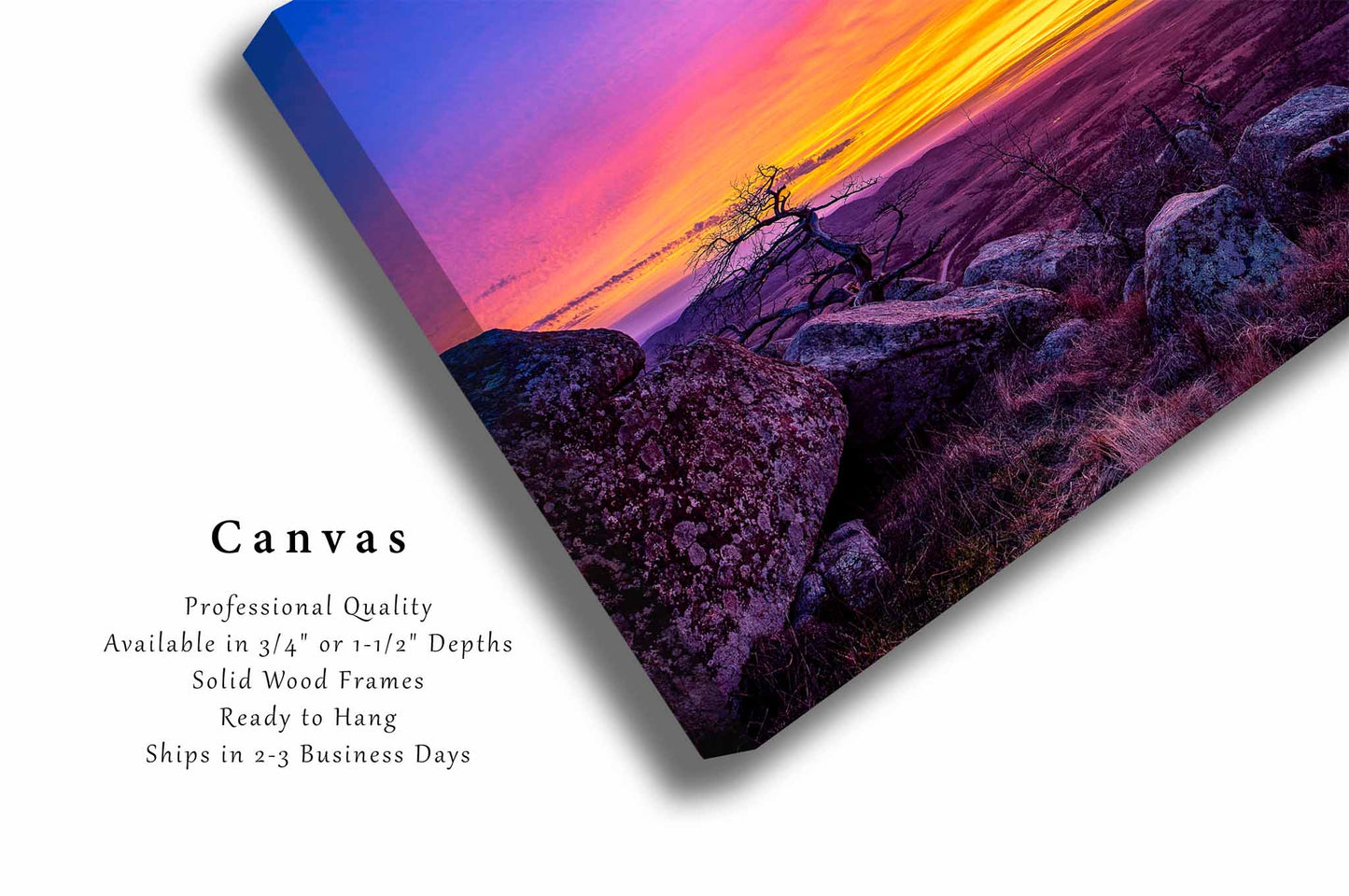 Wichita Mountains Canvas | Colorful Sunset Gallery Wrap | Scenic Sky Photography | Oklahoma Landscape Wall Art | Great Plains Decor | Ready to Hang