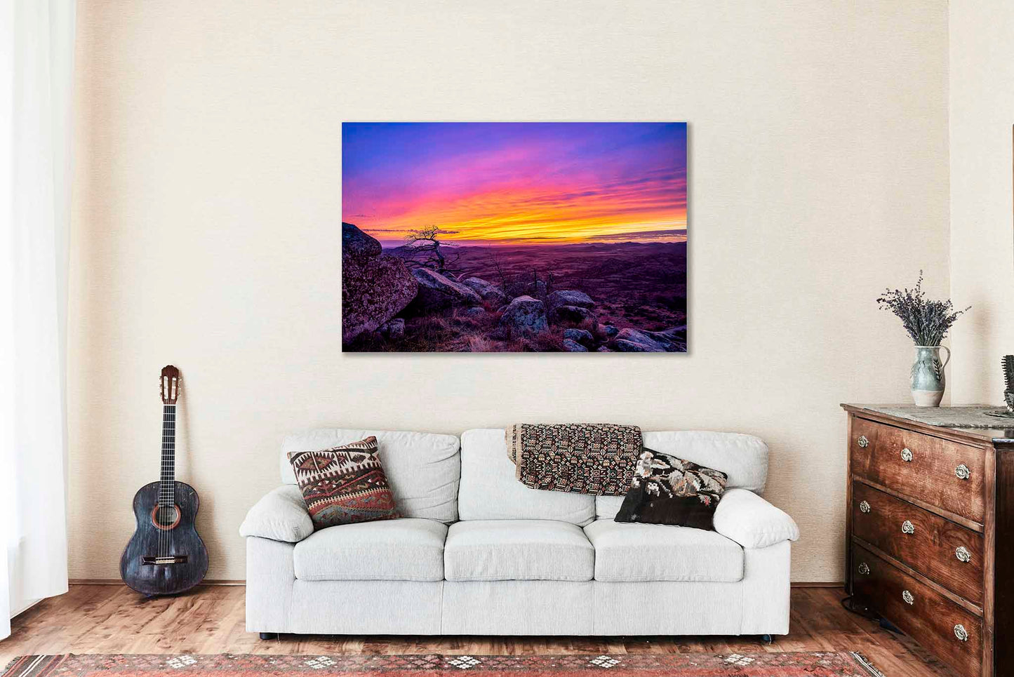 Wichita Mountains Canvas | Colorful Sunset Gallery Wrap | Scenic Sky Photography | Oklahoma Landscape Wall Art | Great Plains Decor | Ready to Hang