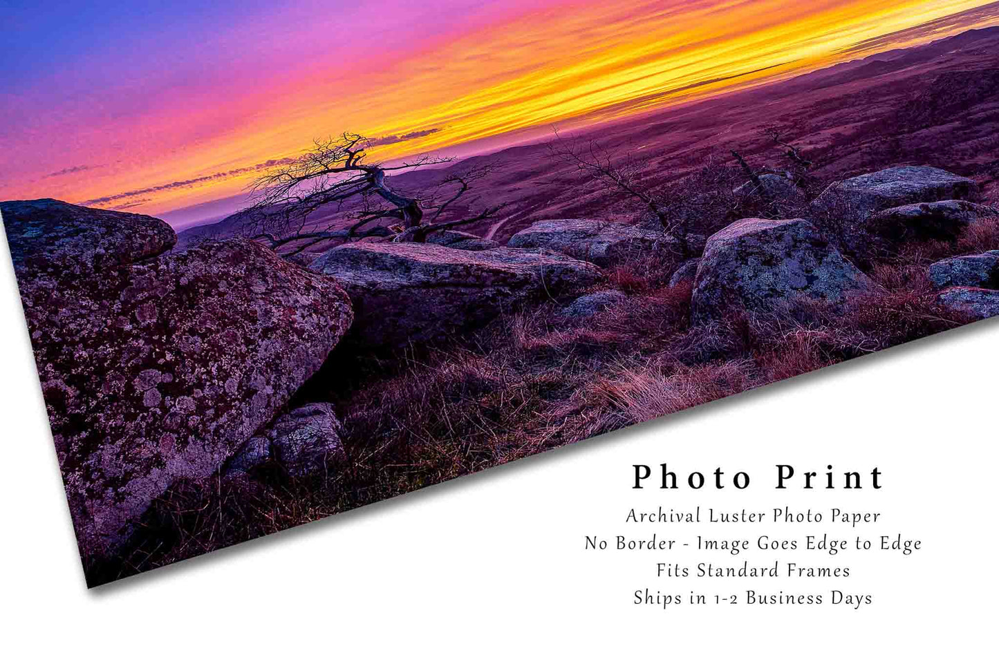 Western Landscape Photography Print - Picture of Scenic Sunset Over Oklahoma Plains From Mt. Scott in Wichita Mountains Wall Art Photo Decor