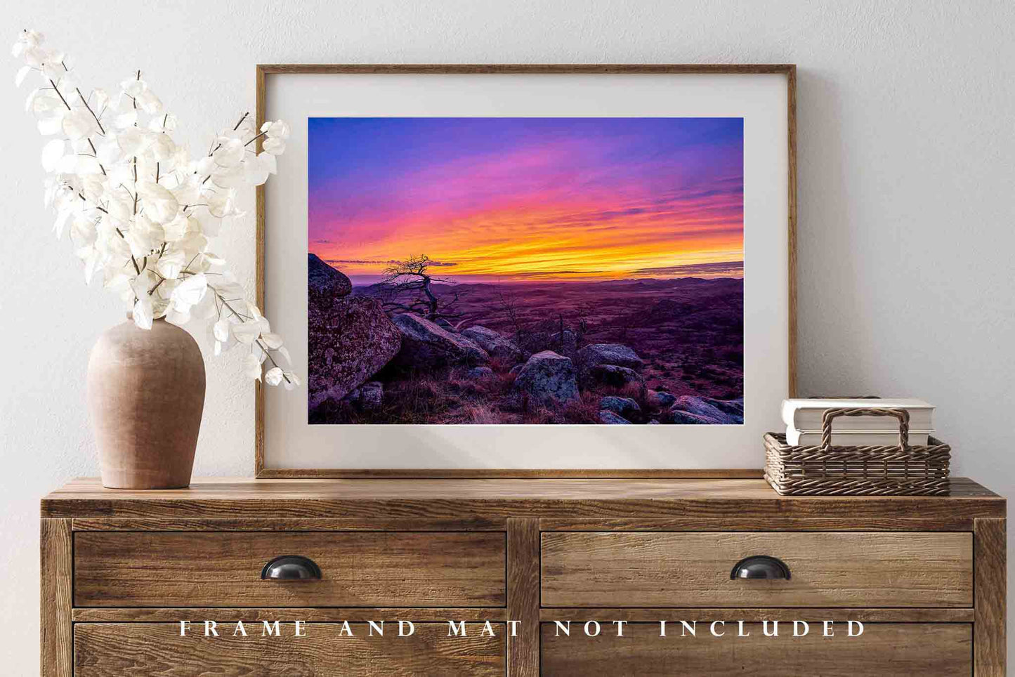 Western Landscape Photography Print - Picture of Scenic Sunset Over Oklahoma Plains From Mt. Scott in Wichita Mountains Wall Art Photo Decor