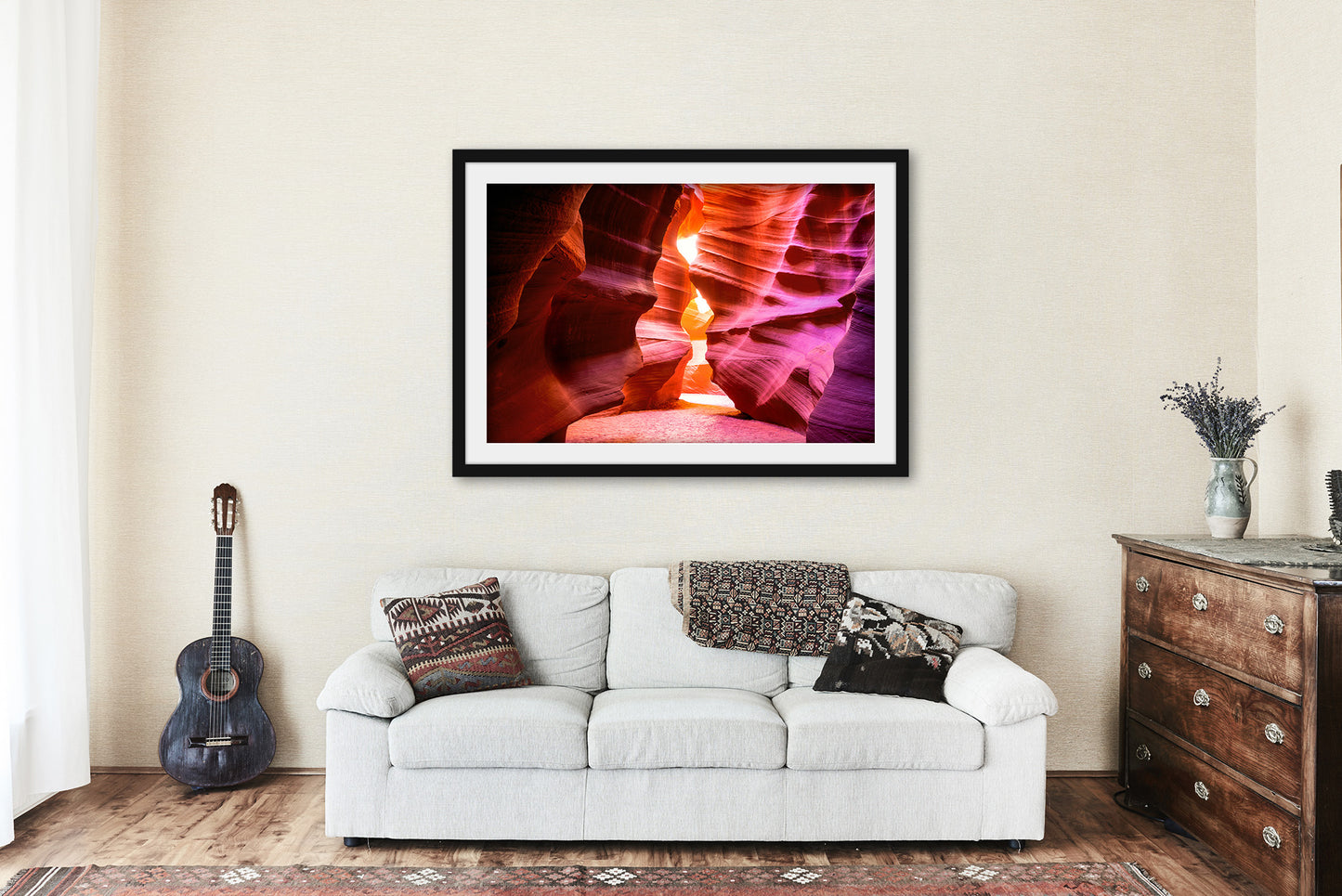 Framed Antelope Canyon Print (Ready to Hang) Picture of Slot Canyon Walls Shaped as Hourglass in Arizona Desert Wall Art Southwestern Decor