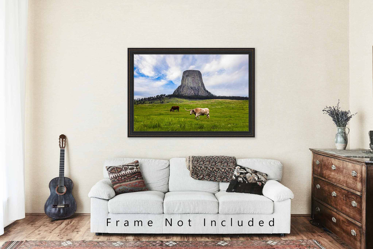 Western Photo Print | Longhorns at Devils Tower Picture | Wyoming Wall Art | Landscape Photography | Black Hills Decor