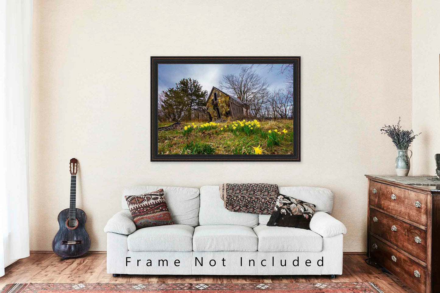 Country Photography Print (Unframed) Old Barn and Jonquil Daffodils on Spring Day in Arkansas | Ozark Mountains Wall Art Rustic Decor