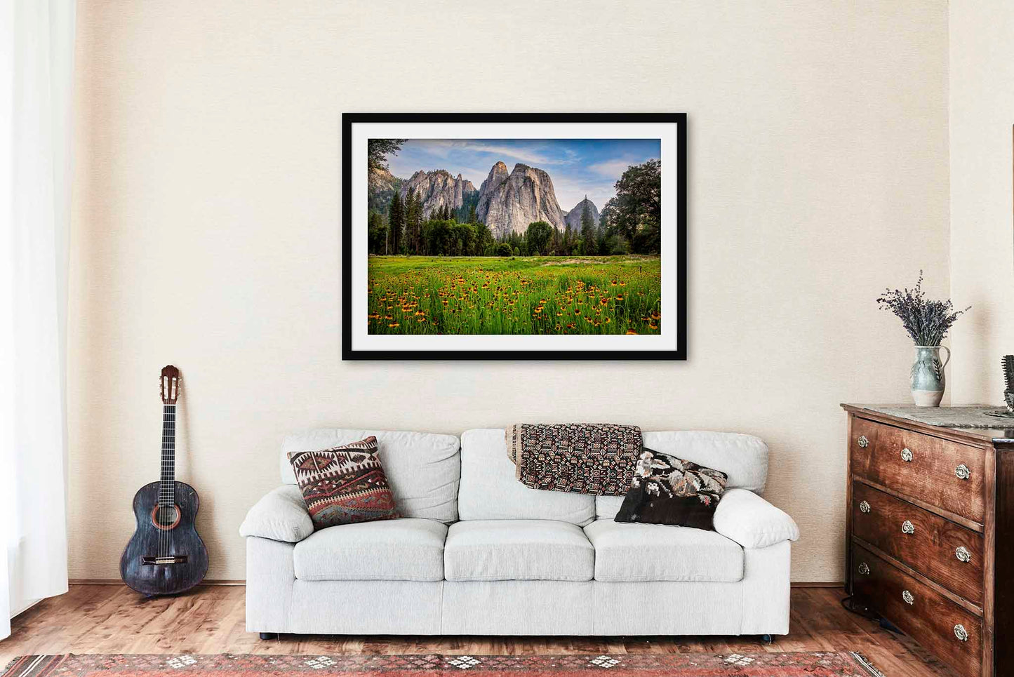 Yosemite National Park Framed and Matted Print | Cathedral Rocks Photo | Wildflower Decor | California Landscape Photography | Nature Wall Art | Ready to Hang