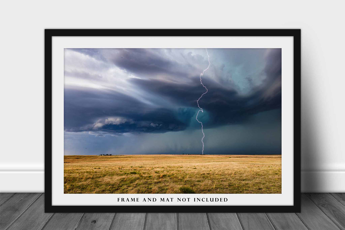 Lightning Bolt Winding to Ground in Oklahoma Photo Print (Unframed) | Storm Wall Art Weather Decor