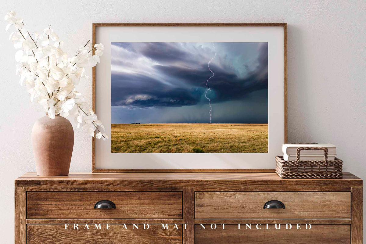 Lightning Bolt Winding to Ground in Oklahoma Photo Print (Unframed) | Storm Wall Art Weather Decor