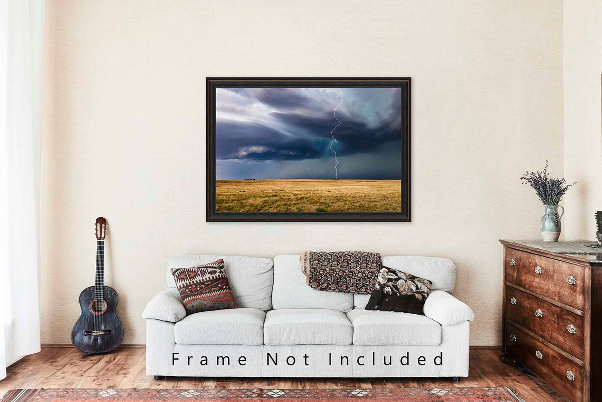 Lightning Bolt Winding to Ground in Oklahoma Photo Print (Unframed) | Storm Wall Art Weather Decor