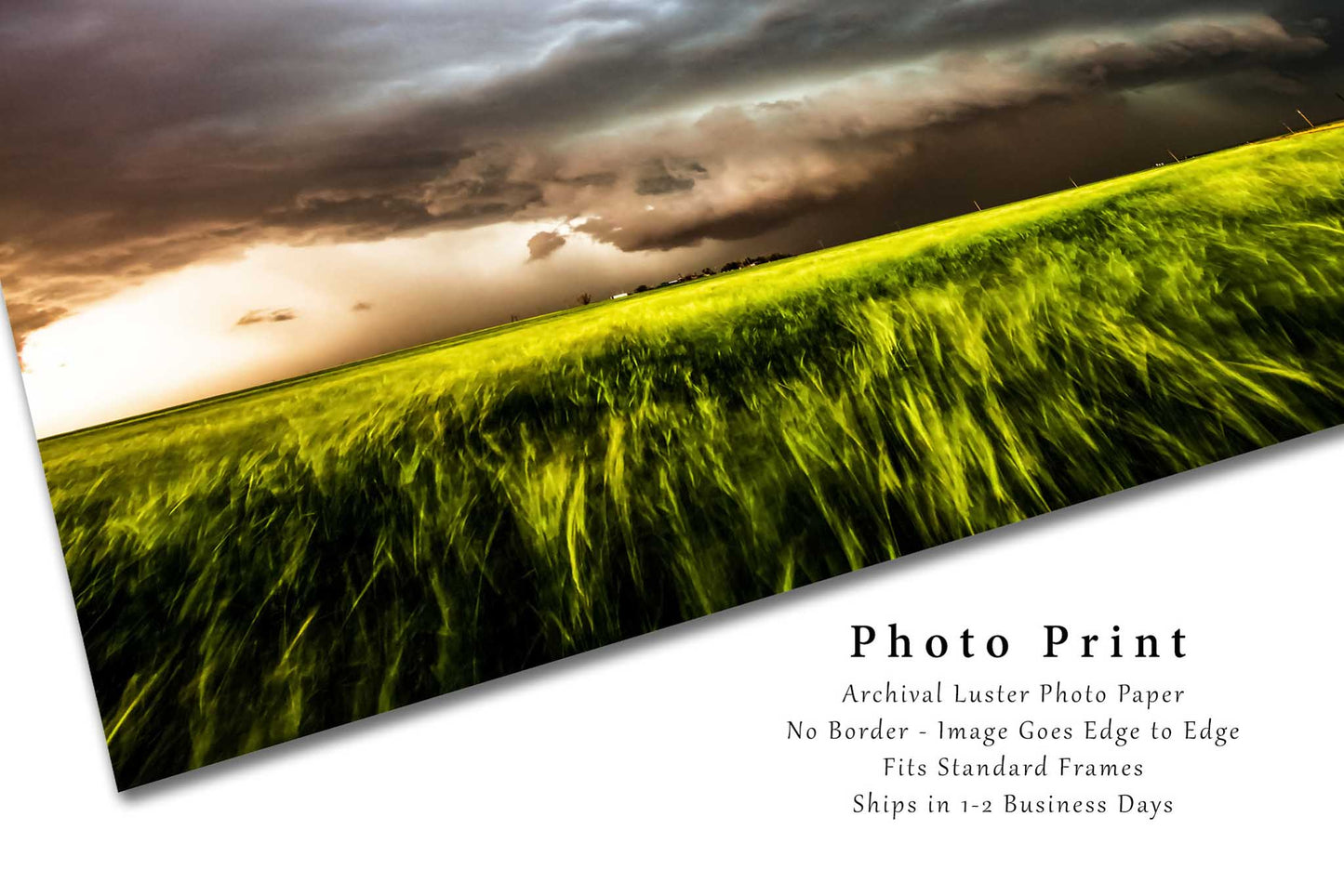 Storm Photography Print - Picture of Powerful Thunderstorm Pulling Wheat Toward It in Southwest Oklahoma Weather Artwork Home Decor