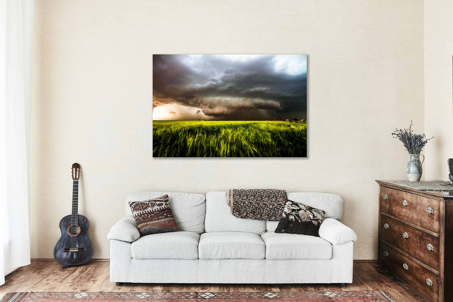 Storm Metal Print - Supercell Thunderstorm Over Wheat Field on Stormy Day in Oklahoma Weather Wall Art Great Plains Decor