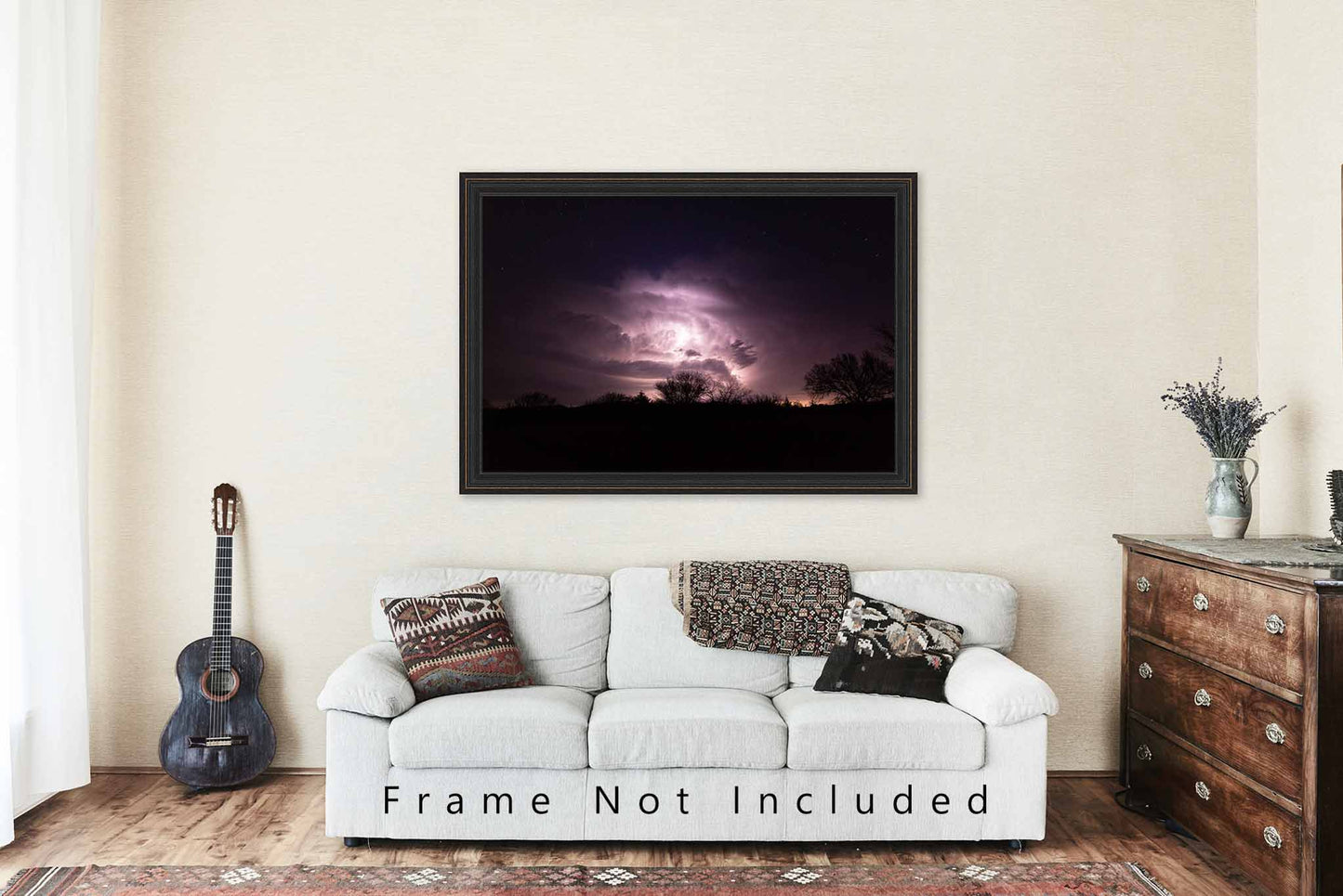 Thunderstorm Photography Print (Not Framed) Picture of Lightning Illuminating Storm Cloud Over Tree Silhouettes at Night in Oklahoma Weather Wall Art Nature Decor