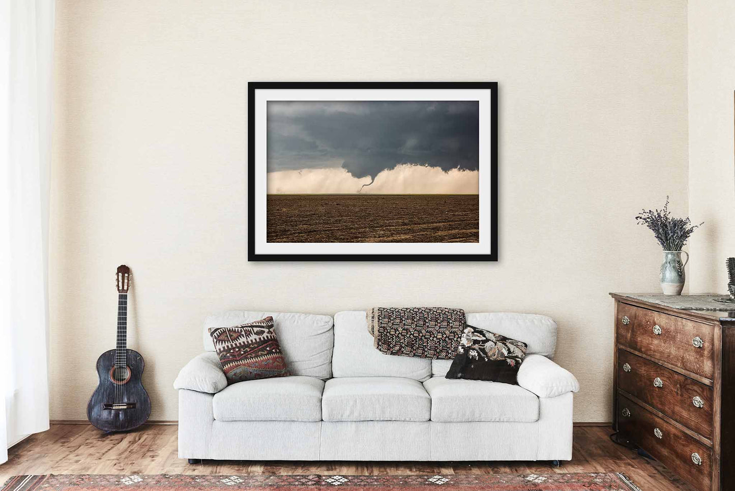Framed Storm Print (Ready to Hang) Tornado Dancing in Dirt Field on Stormy Day in Kansas | Thunderstorm Wall Art Weather Decor