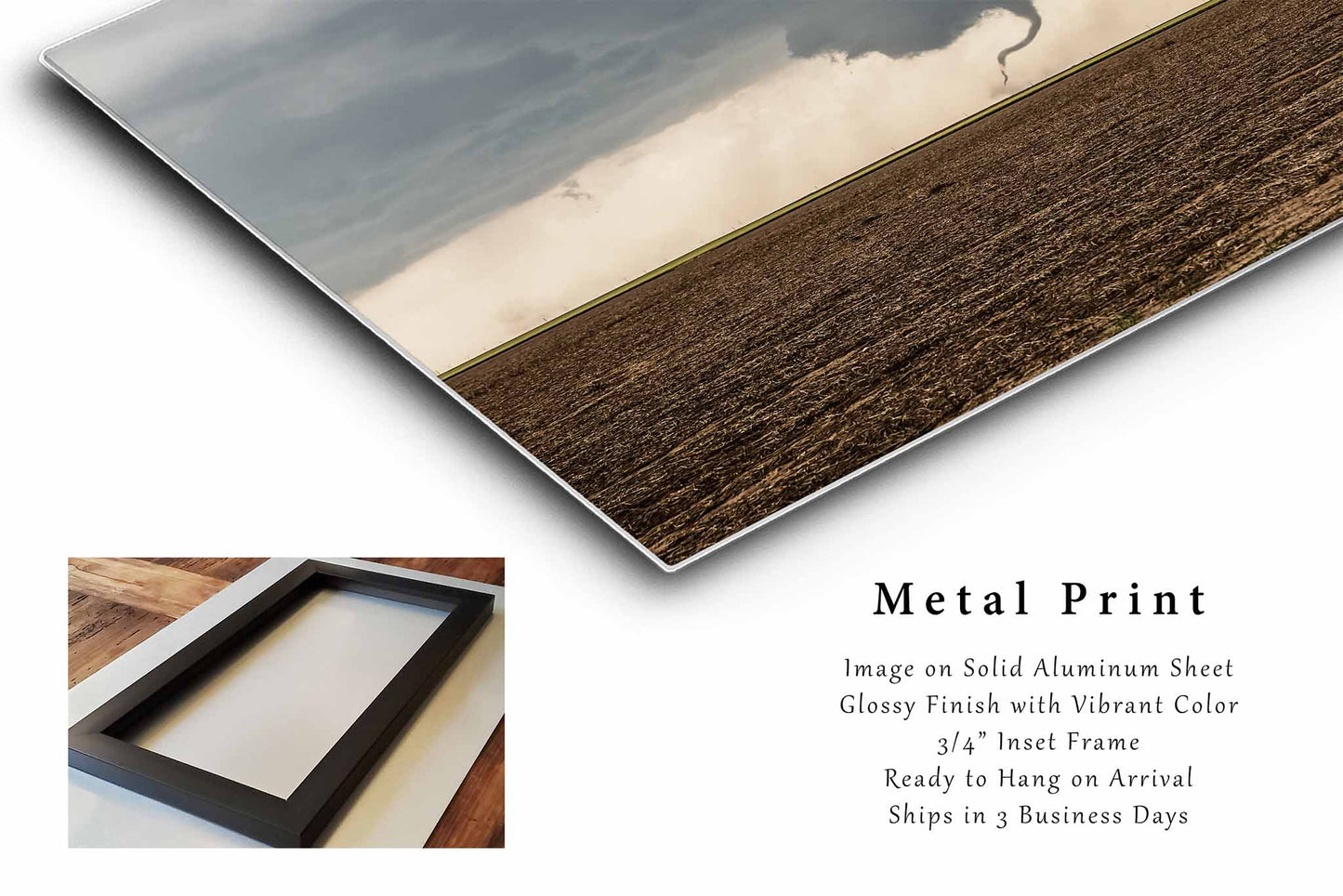 Storm Metal Print (Ready to Hang) Tornado Dancing in Dirt Field on Stormy Day in Kansas | Thunderstorm Wall Art Weather Decor