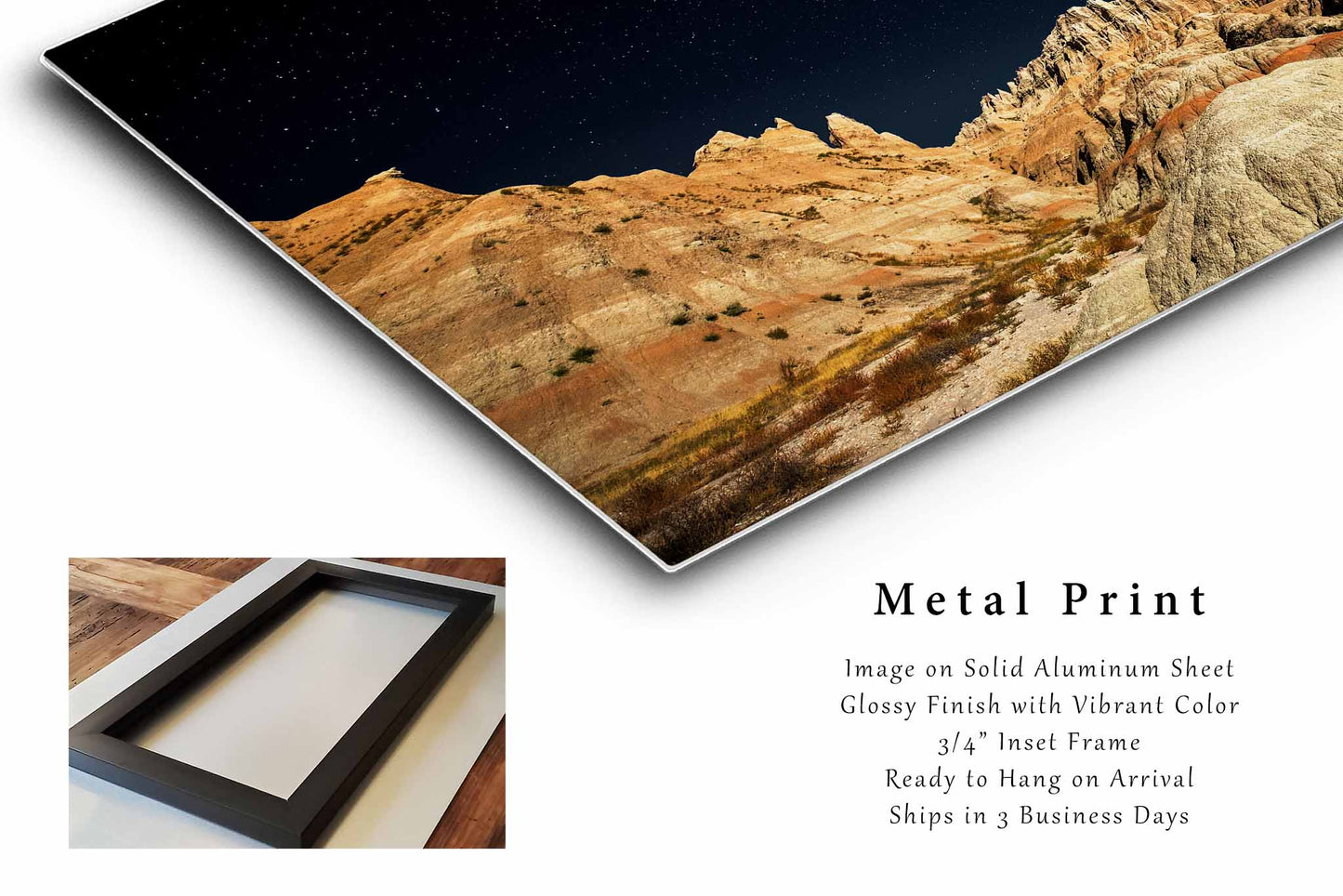 Great Plains Metal Print (Ready to Hang) Photo on Aluminum of Starry Night Sky Over Pinnacles in Badlands National Park South Dakota Western Wall Art Nature Decor
