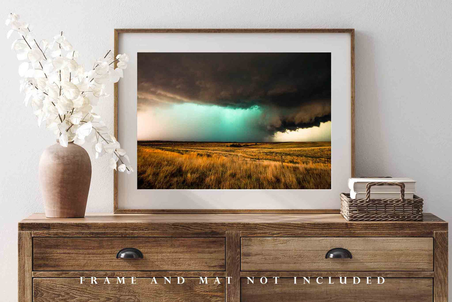 Storm Photography Print (Not Framed) Picture of Teal Hued Thunderstorm Over Prairie on Stormy Day in Texas Great Plains Wall Art Nature Decor