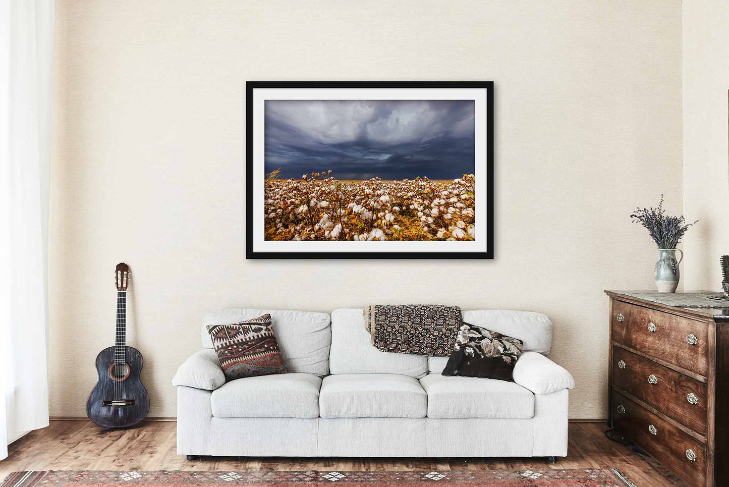 Cotton Field and Thunderstorm in Kansas Framed Print | Farm and Country Wall Art Farmhouse Decor