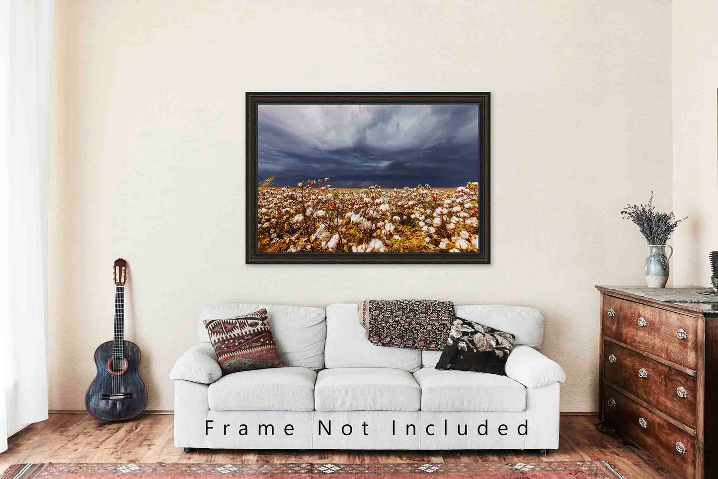 Cotton Field and Thunderstorm in Kansas Photo Print (Unframed) | Farm and Country Wall Art Farmhouse Decor