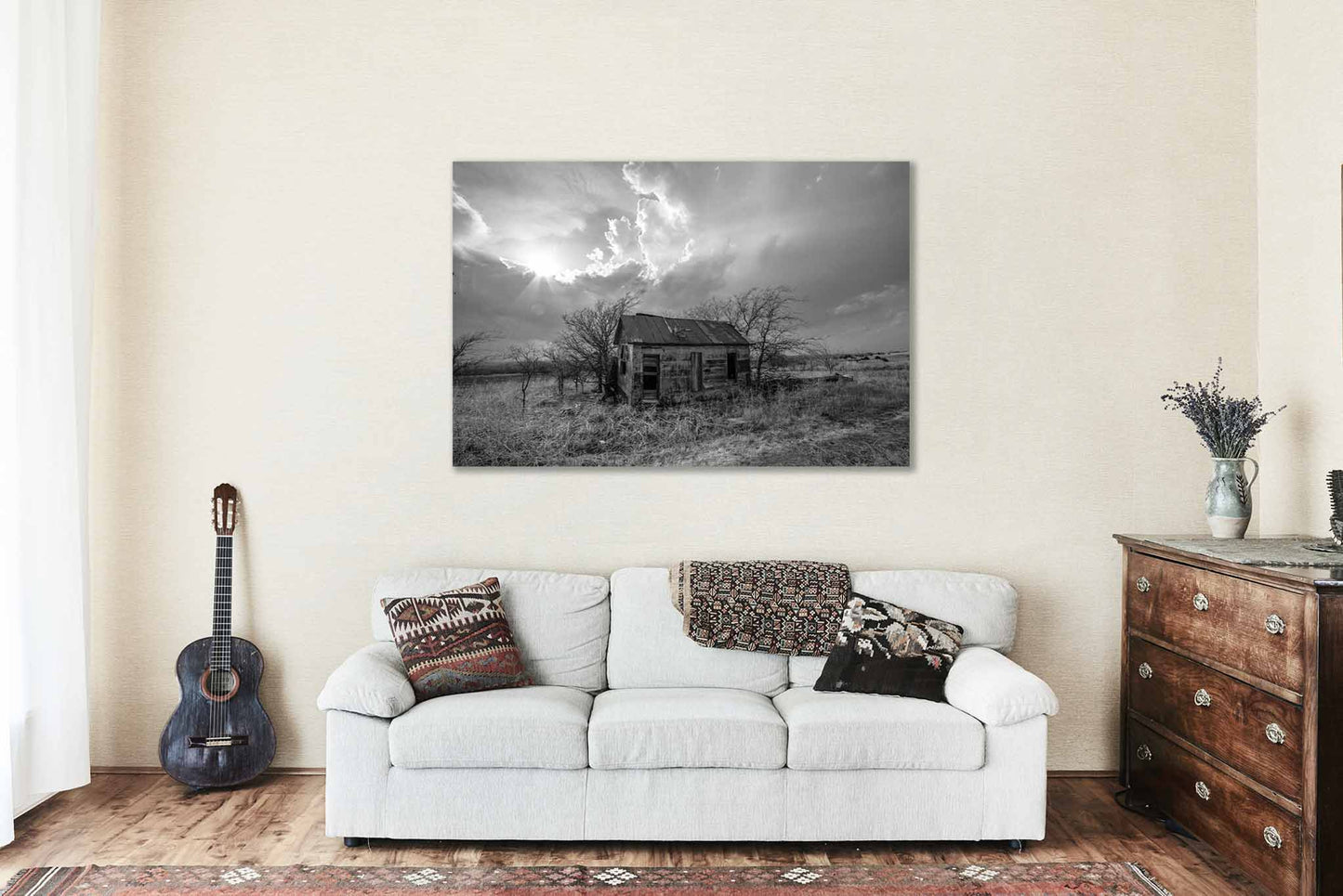 Prairie Homestead Canvas | Abandoned House Gallery Wrap | Black and White Photography | Kansas Wall Art | Great Plains Decor | Ready to Hang