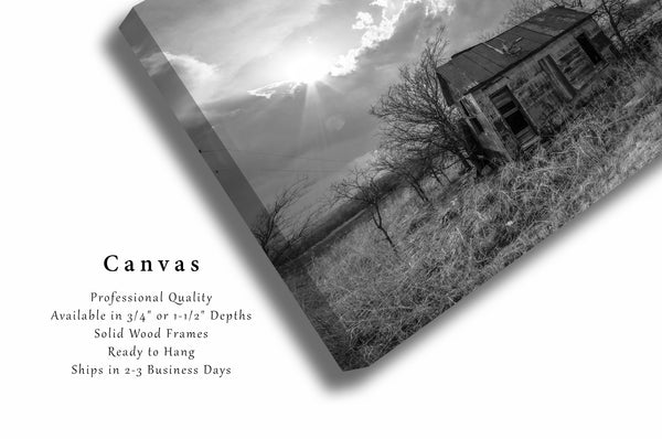 Canvas Wall Art | Abandoned Farm House Picture | Country Gallery Wrap | Kansas Photography | Black and White Photo | Great Plains Decor
