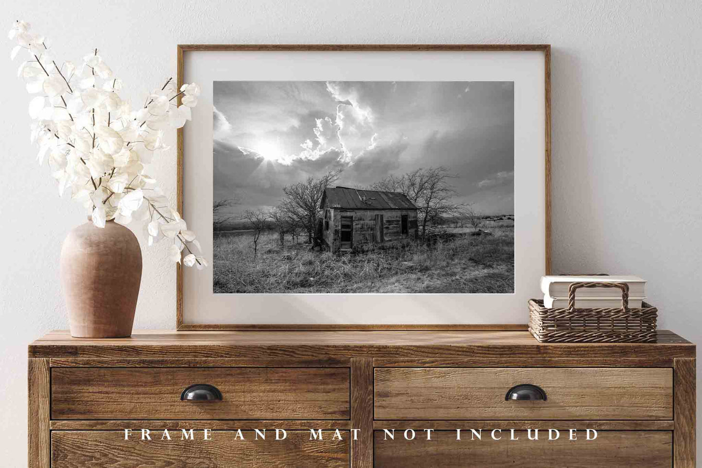 Great Plains Photo Print | Abandoned House Under Stormy Sky Picture | Kansas Wall Art | Black and White Photography | Farmhouse Decor