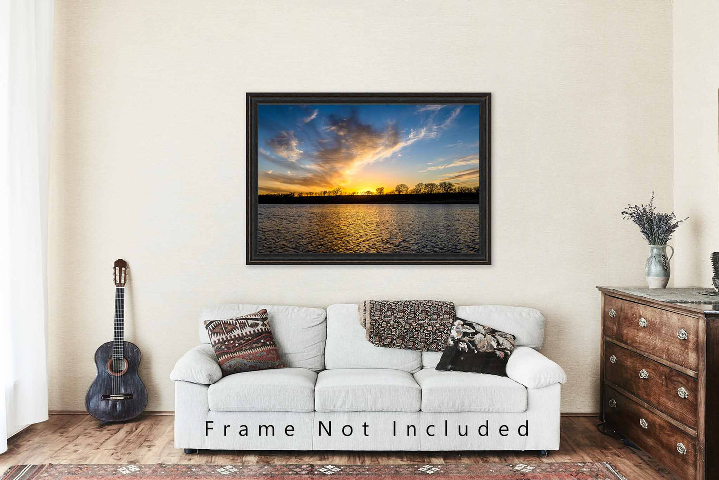 Landscape Photography Print - Picture of Scenic Sky Over Kaw Lake at Sunset on Winter Evening in Oklahoma Great Plains Wall Art Nature Decor