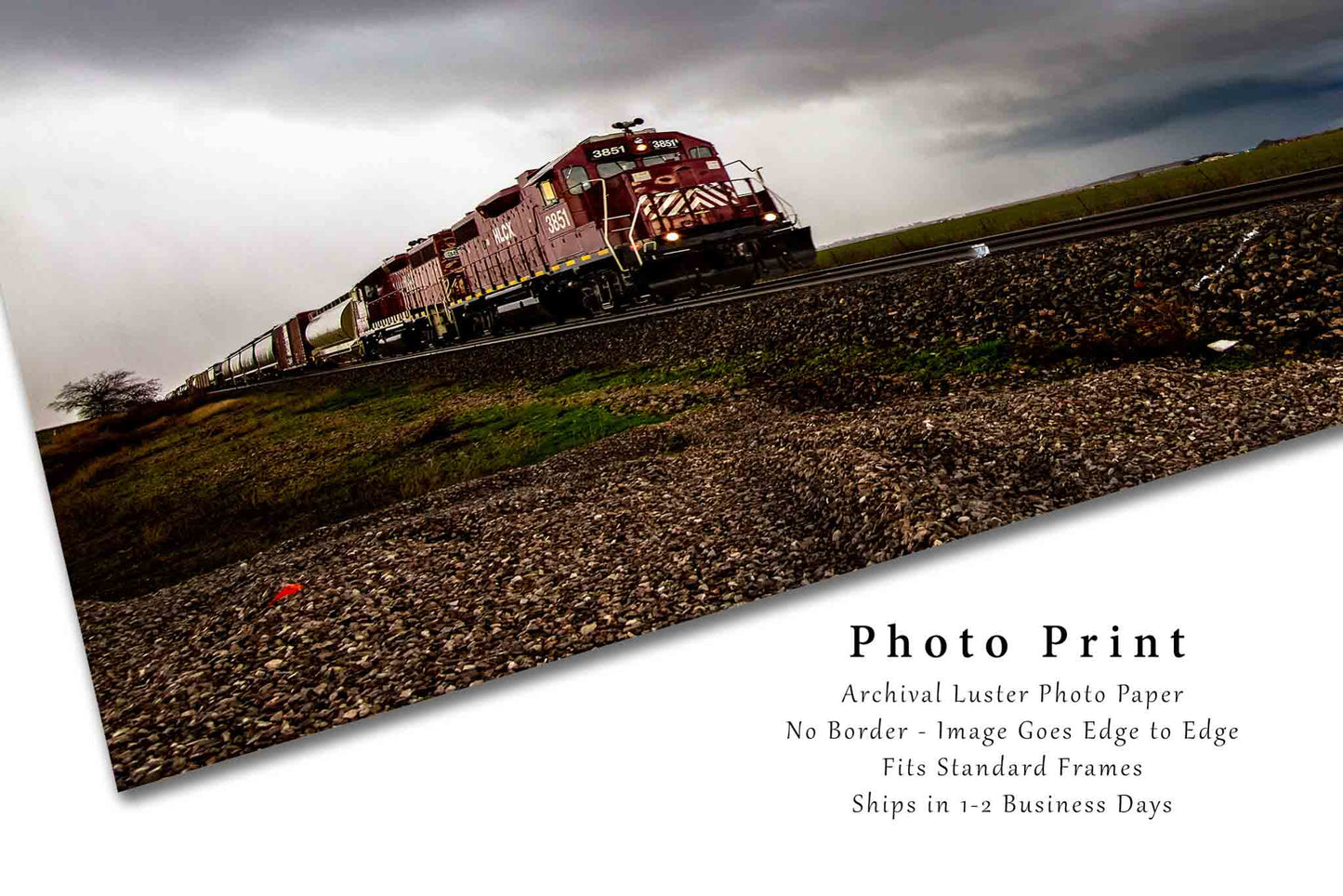 Train Photography Print - Fine Art Photograph of Train Moving Away From Thunderstorm in Central Oklahoma Train Collector Art Railroad Photo