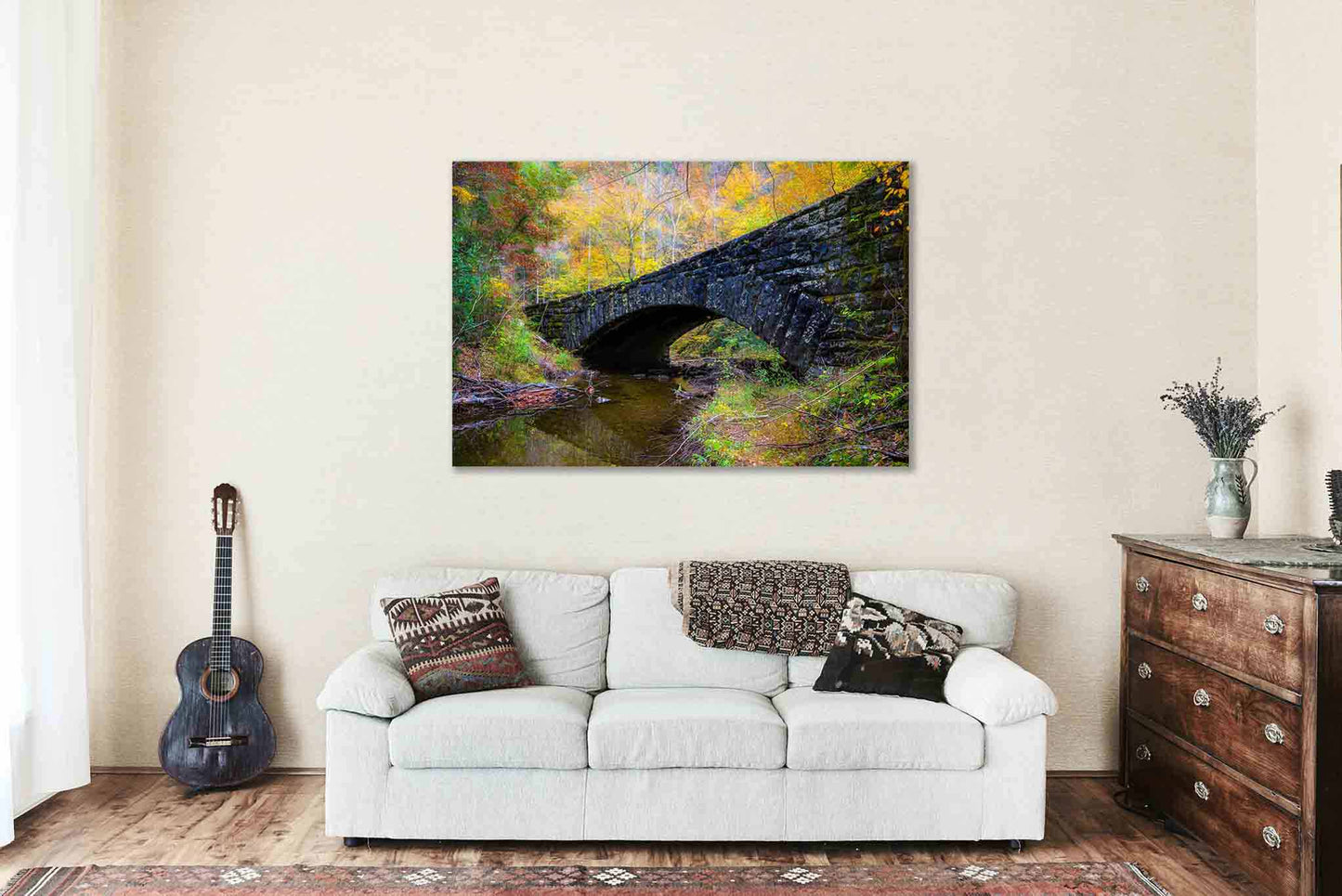 Stone Bridge Canvas | Great Smoky Mountains Gallery Wrap | Autumn Photography | Tennessee Wall Art | Travel Decor | Ready to Hang