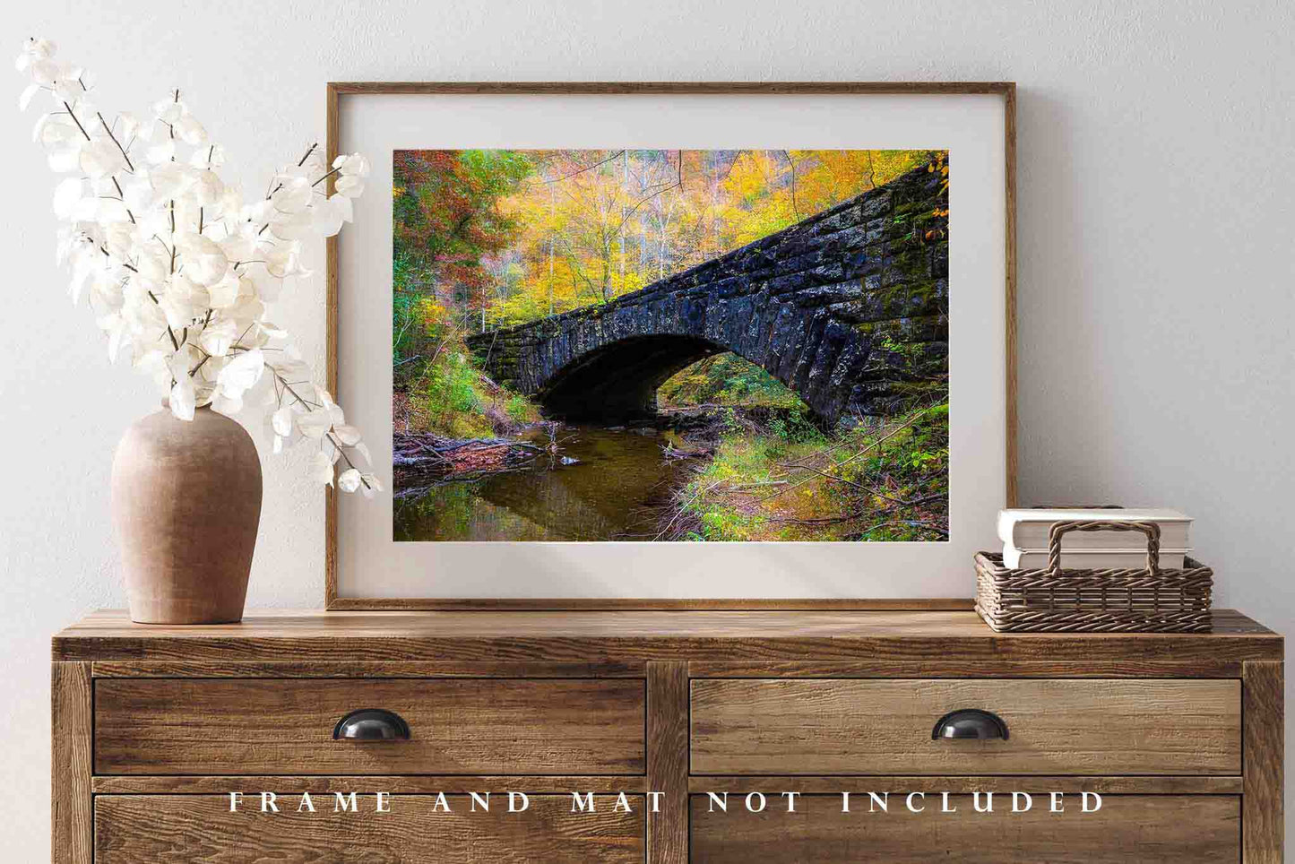 Great Smoky Mountains Photo Print | Stone Bridge Surrounded by Fall Color Picture | Tennessee Wall Art | Landscape Photography | Country Decor