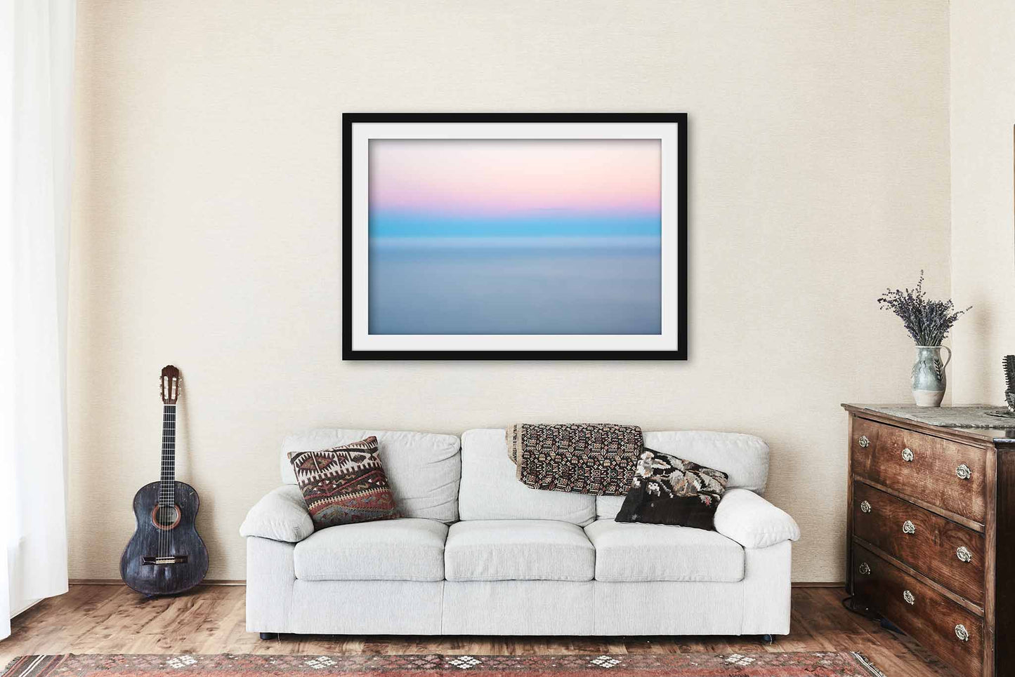 Layer of Fog Over Pacific Ocean in Big Sur California Framed Print | Blurry Abstract Wall Art Coastal Decor