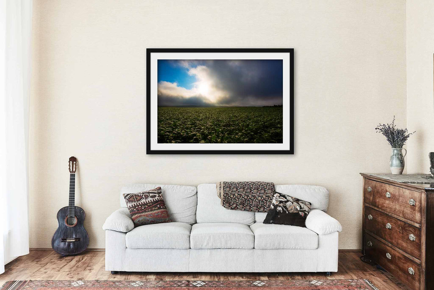 Soybean Field Illuminated by Sunlight in Nebraska Framed Print | Midwest Landscape Wall Art Country Decor