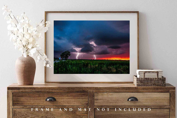 Storm Photo Print | Lightning Bolts at Sunset Picture | Oklahoma Wall Art | Landscape Photography | Nature Decor