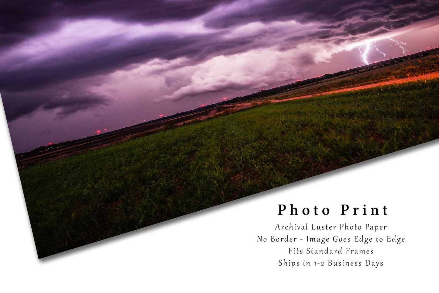 Storm Photography Print - Wall Art Picture of Lightning Strike on Stormy Night in Kansas Weather Landscape Artwork Decor 4x6 to 40x60