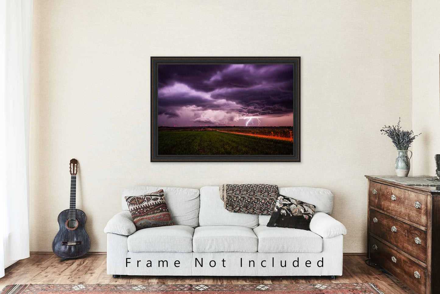 Storm Photography Print - Wall Art Picture of Lightning Strike on Stormy Night in Kansas Weather Landscape Artwork Decor 4x6 to 40x60