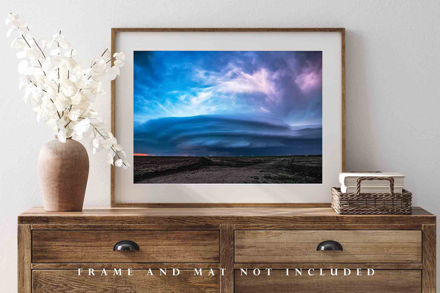 Storm Wall Art Photography Print - Picture of Supercell Thundestorm Illuminated by Lightning at Night in Kansas Weather Photo Artwork Decor