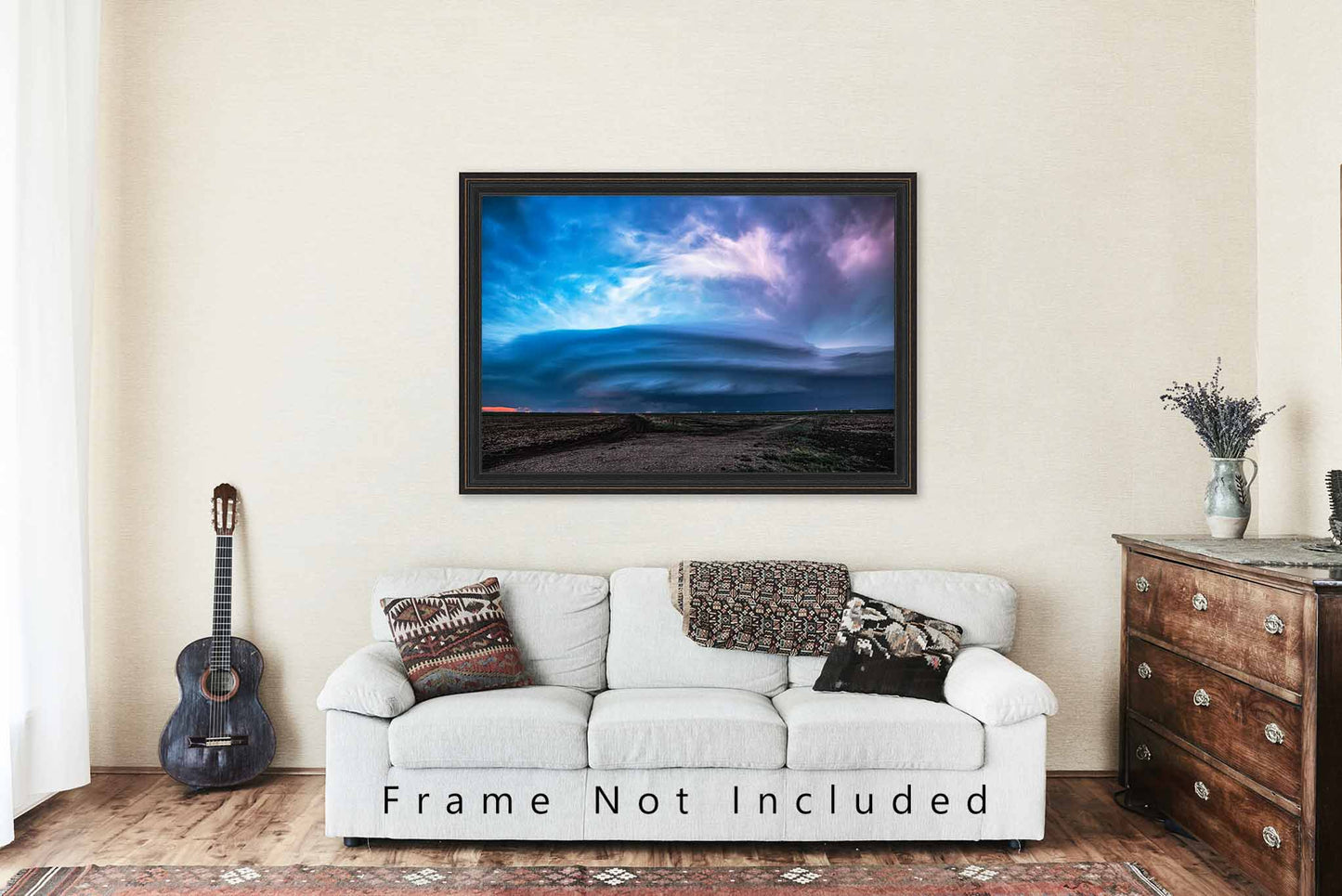 Storm Wall Art Photography Print - Picture of Supercell Thundestorm Illuminated by Lightning at Night in Kansas Weather Photo Artwork Decor