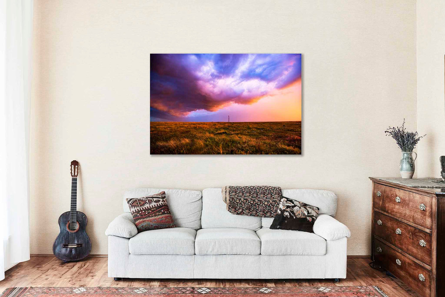 Stormy Sky Canvas | Old Windmill Gallery Wrap | Storm Clouds Photography | Oklahoma Landscape Wall Art | Weather Decor | Ready to Hang