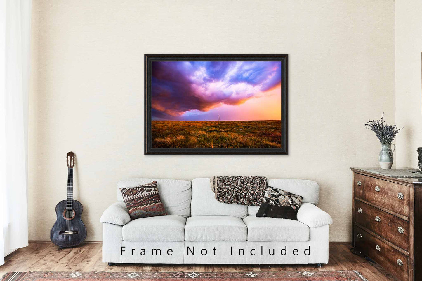 Thunderstorm Photography Print - Picture of Colorful Storm Clouds Over Windmill on Spring Evening in Oklahoma - Western Sky Photo Decor