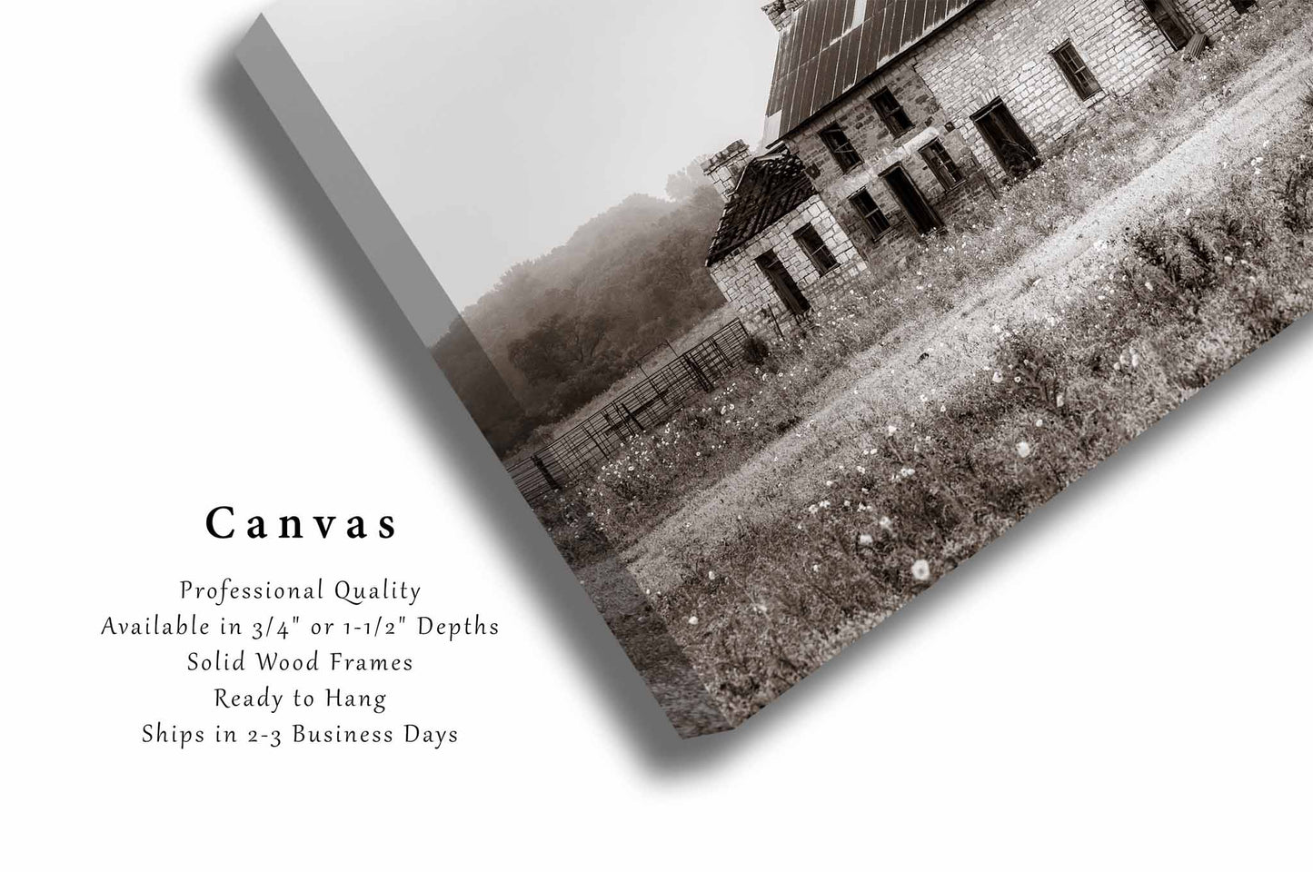 Abandoned Canvas | Bluebonnet House Gallery Wrap | Texas Photography | Rustic Sepia Wall Art | Hill Country Decor | Ready to Hang