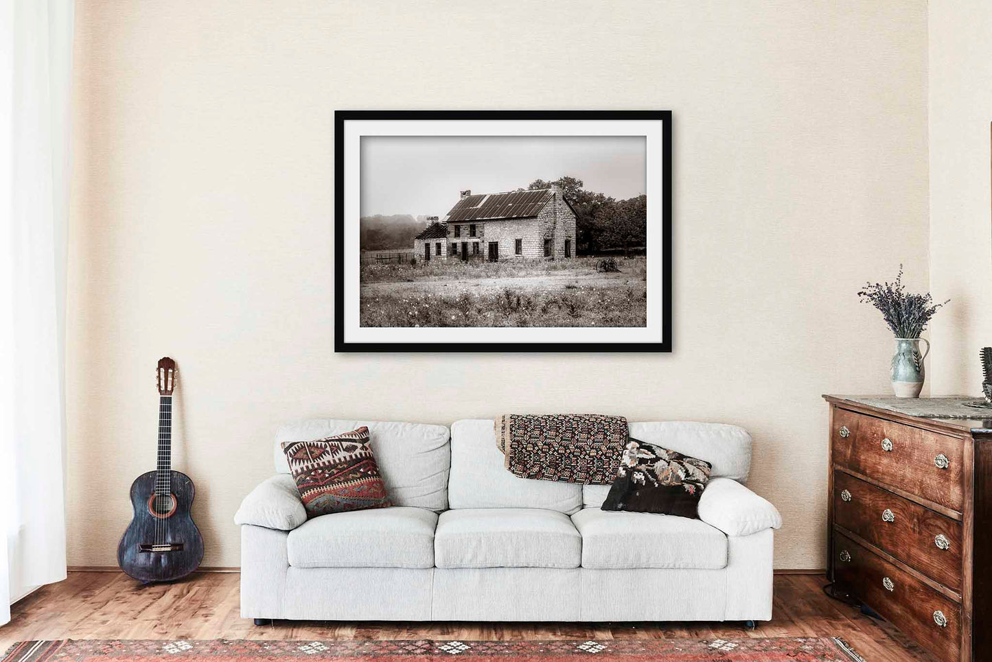 Abandoned Framed and Matted Print | Bluebonnet House Photo | Texas Decor | Rustic Sepia Photography | Hill Country Wall Art | Ready to Hang