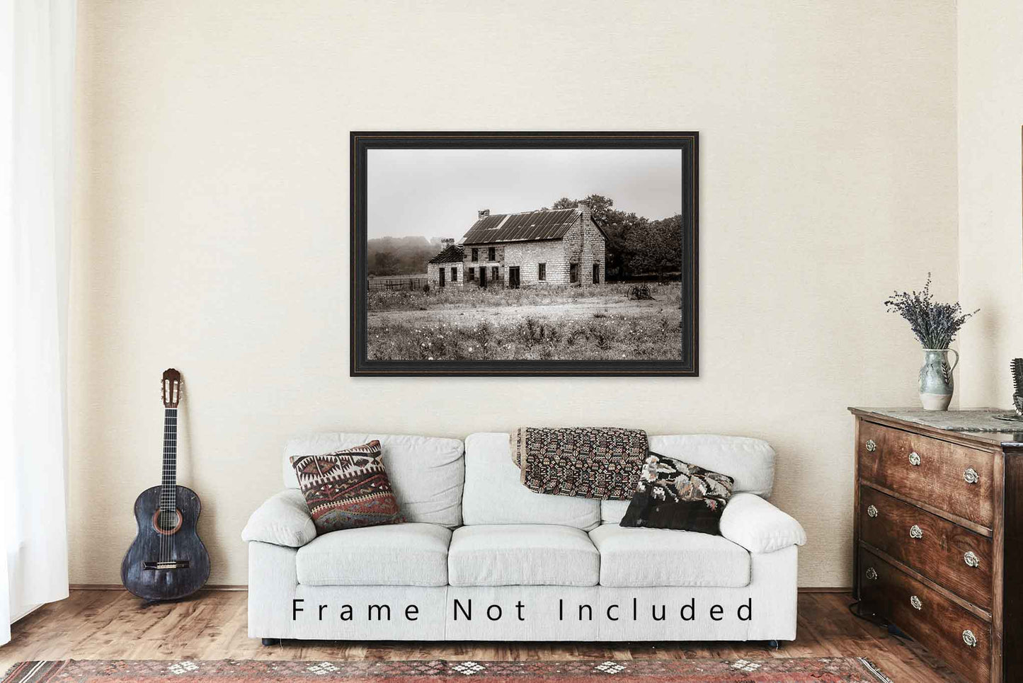Country Photo Print | Abandoned House Picture | Marble Falls Texas Wall Art | Rustic Sepia Photography | Hill Country Decor