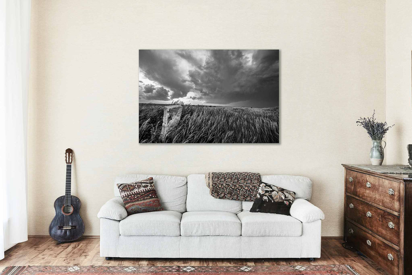 Limestone Marker Metal Print | Storm Photography | Black and White Wall Art | Kansas Photo | Western Decor | Ready to Hang