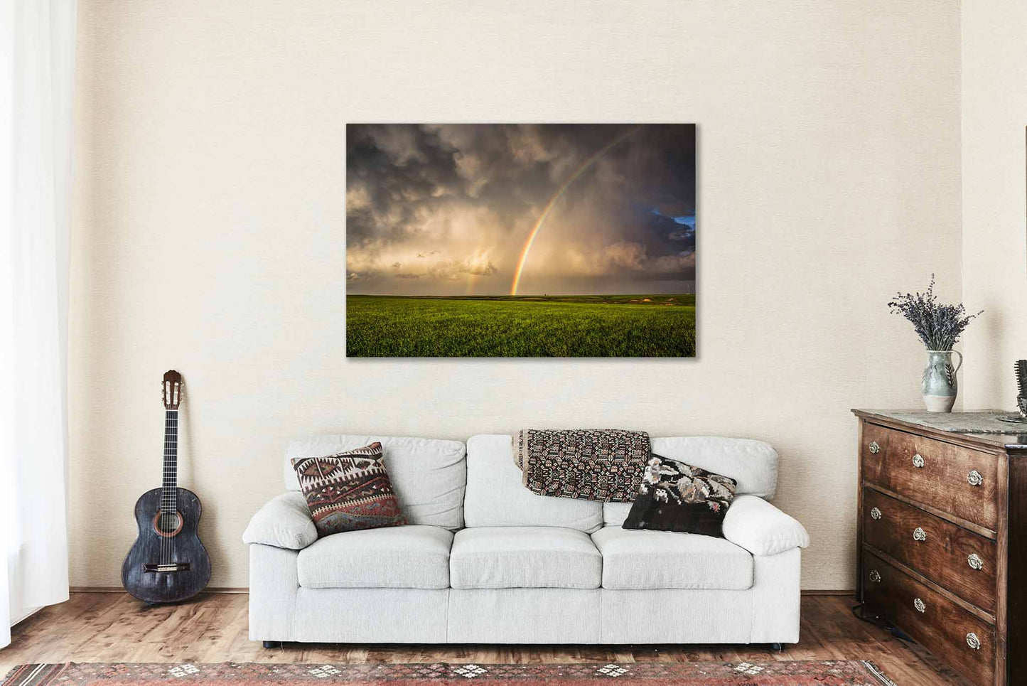 Rainbow Canvas | Stormy Sky Gallery Wrap | Great Plains Photography | Oklahoma Landscape Wall Art | Nature Decor | Ready to Hang