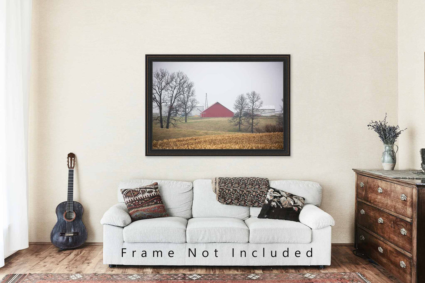 Farm Photography Print - Picture of Red Barn on Foggy Morning in Illinois - Country Wall Art Midwestern Photo Artwork Farmhouse Decor