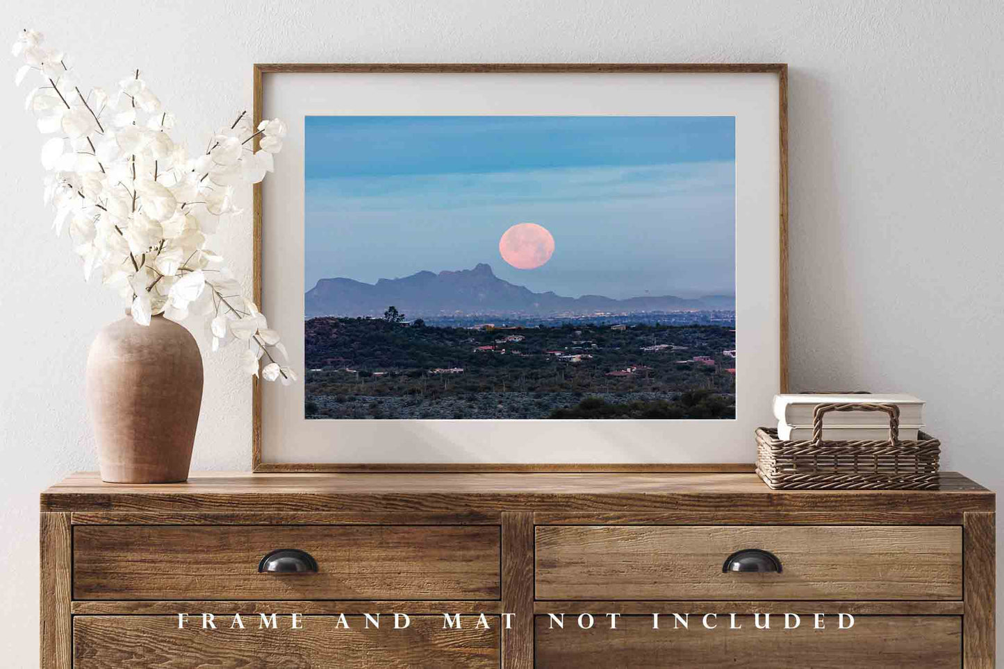 Southwestern Photography Print (Not Framed) Picture of Large Full Moon Overlooking Tucson Arizona Desert Wall Art Celestial Decor