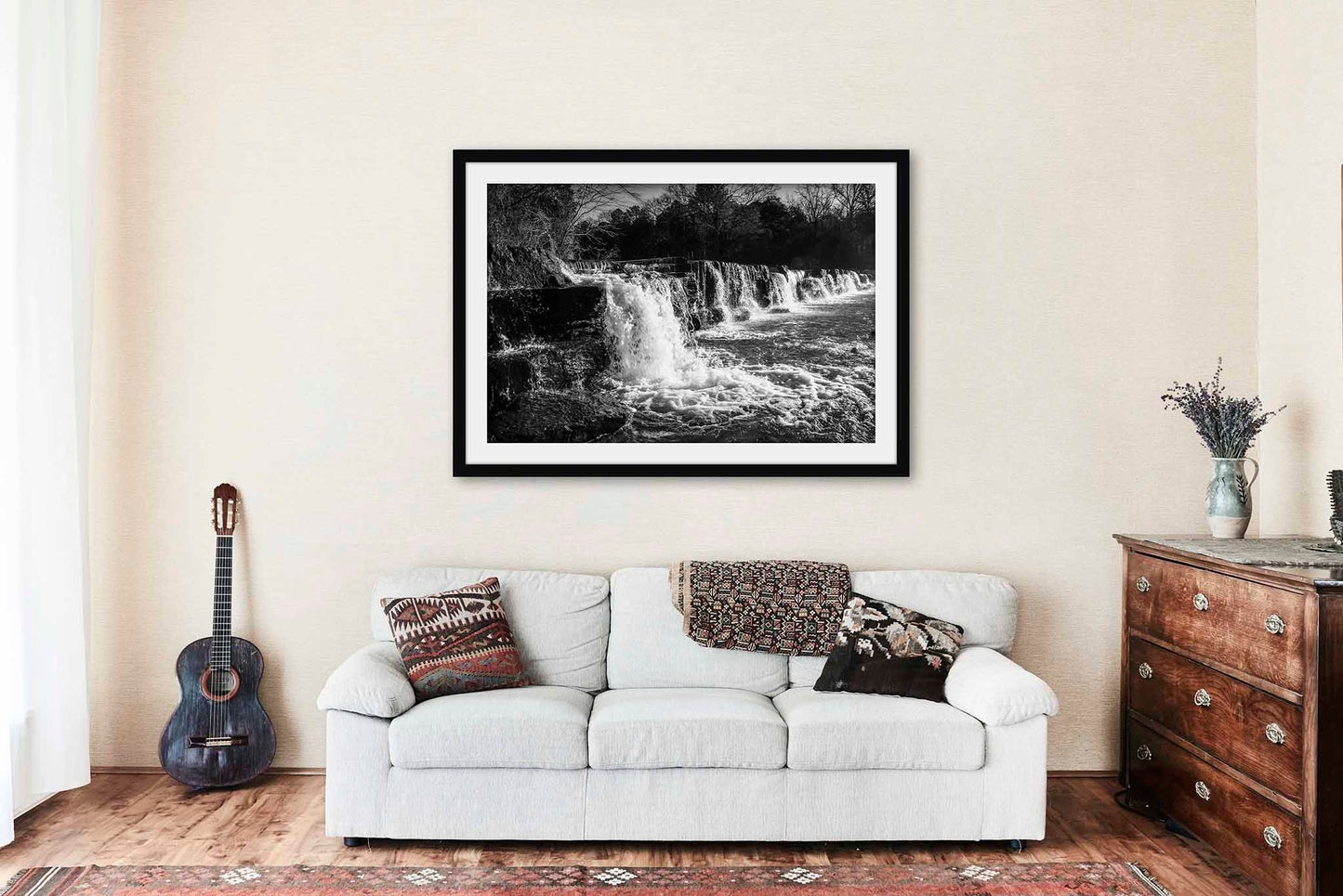Natural Dam Framed and Matted Print | Waterfall Photo | Black and White Decor | Arkansas Photography | Ozark Mountains Wall Art | Ready to Hang
