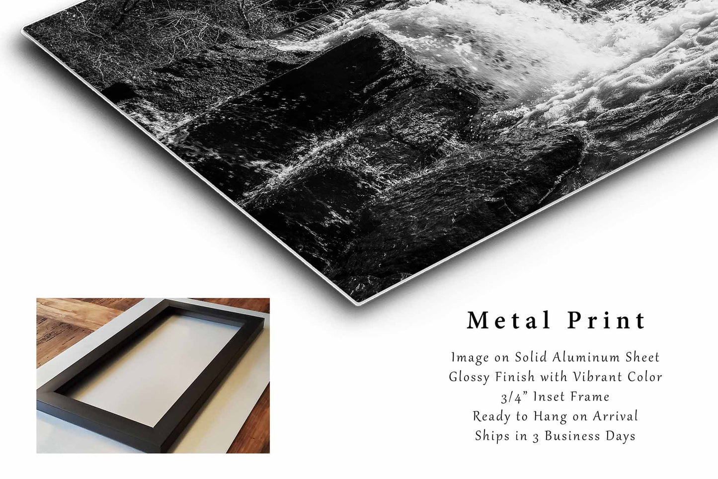 Natural Dam Metal Print | Waterfall Photography | Black and White Wall Art | Arkansas Photo | Ozark Mountains Decor | Ready to Hang